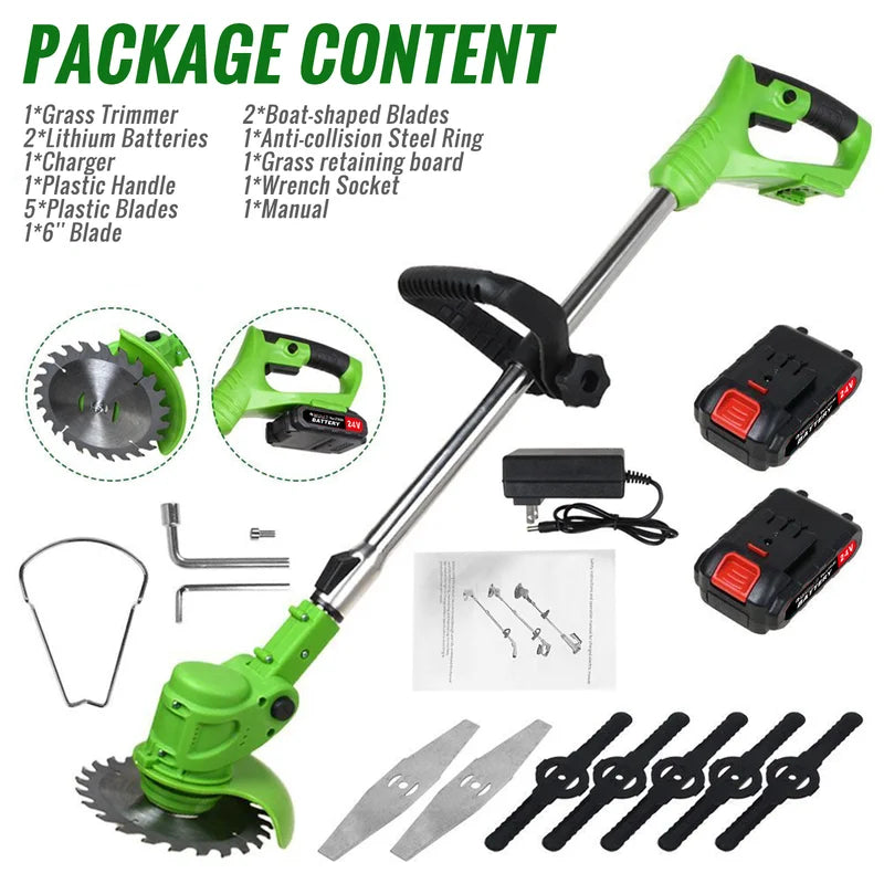 Cordless Weed Trimmer with 2 Batteries, 2-in-1 Grass Cutter and Edger