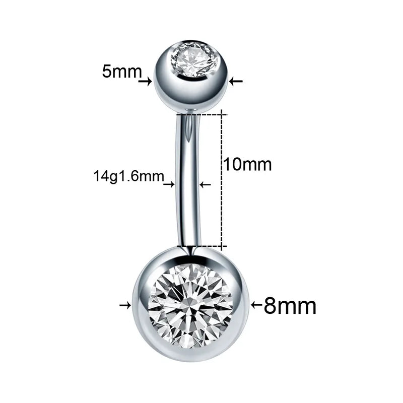Crystal Belly Button Piercing Set Stainless Steel Navel Barbell Variety Pack
