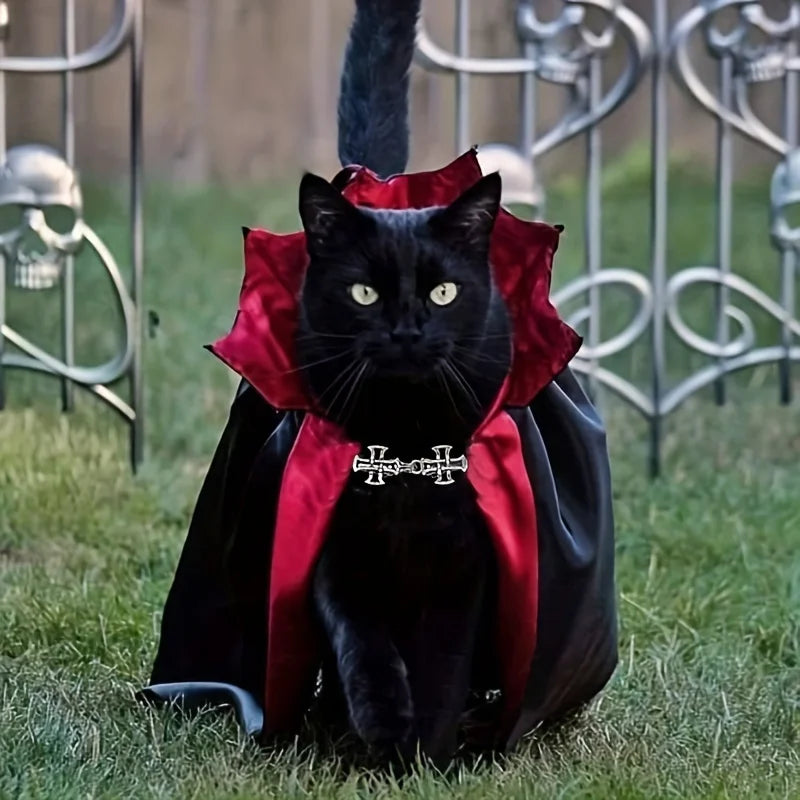 Halloween Vampire Cat Costume Set with Cloak Hat for Pets