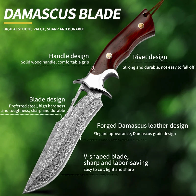 Large Damascus Stainless Steel Knife - Sharp and Portable Kitchen Tool