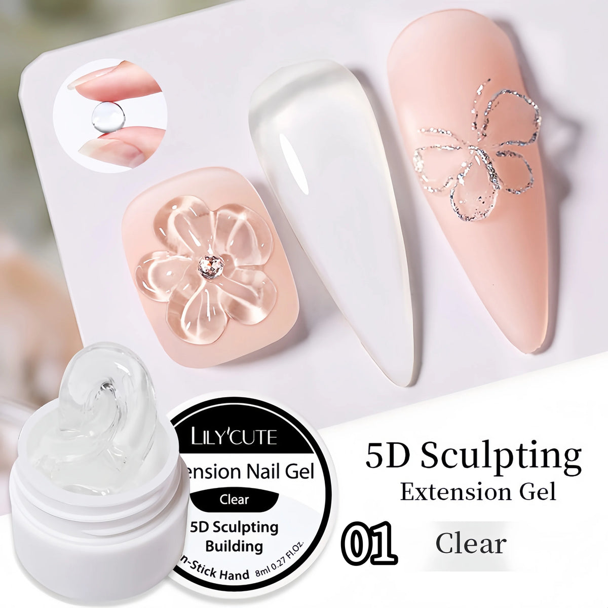 Non-Sticky Hand Extension Gel for Nail Art, 8ml Long-Lasting 3D Nail Shapes