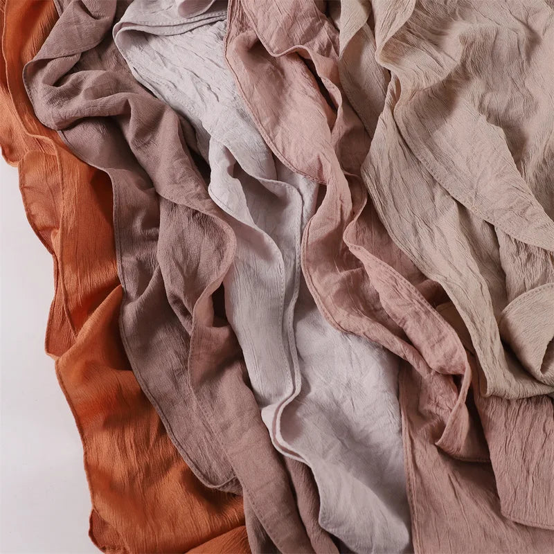 Wrinkled Long Scarf for Women Summer Solid Color Wrap Shawl Viscose Foulard
