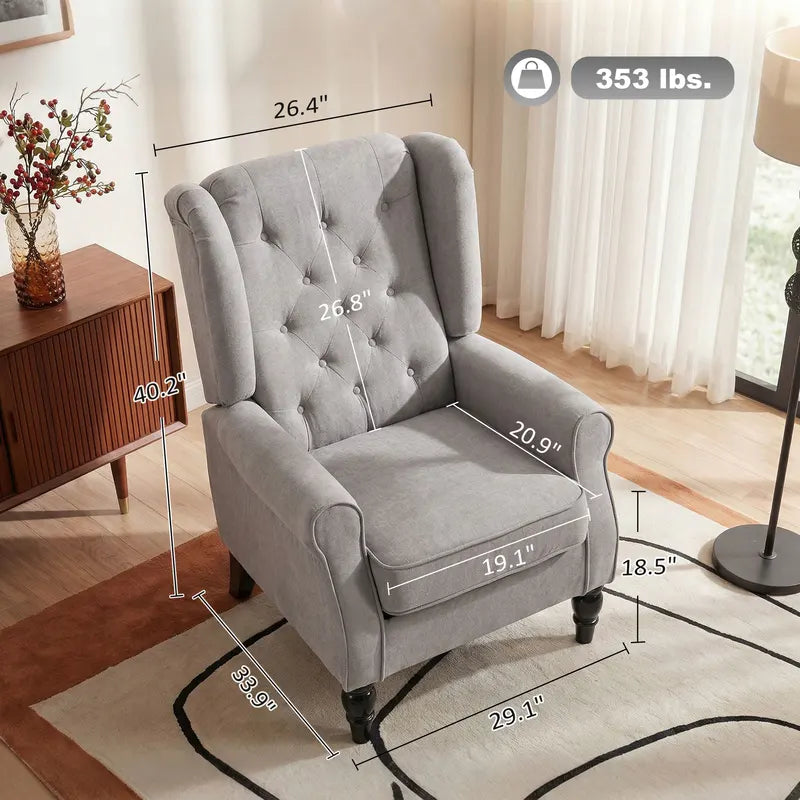 Mid-Century Modern Accent Armchair with Tufted Fabric & Wooden Legs - Gray