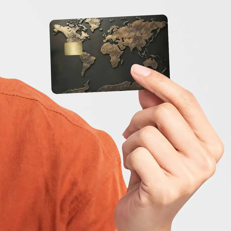 Waterproof Retro Map Card Stickers Set - European Style Credit, Bus Pass & ID Labels, 4 Pieces