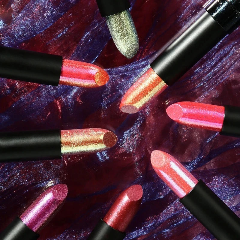 Metallic Lipstick Set - 15 High-Shine Glitter Lip Colors for Party & Costume Makeup