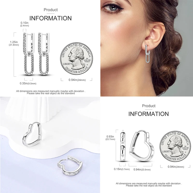 925 Sterling Silver Minimalist Pave U-Shape Hoop Earrings for Women - Gift-Ready