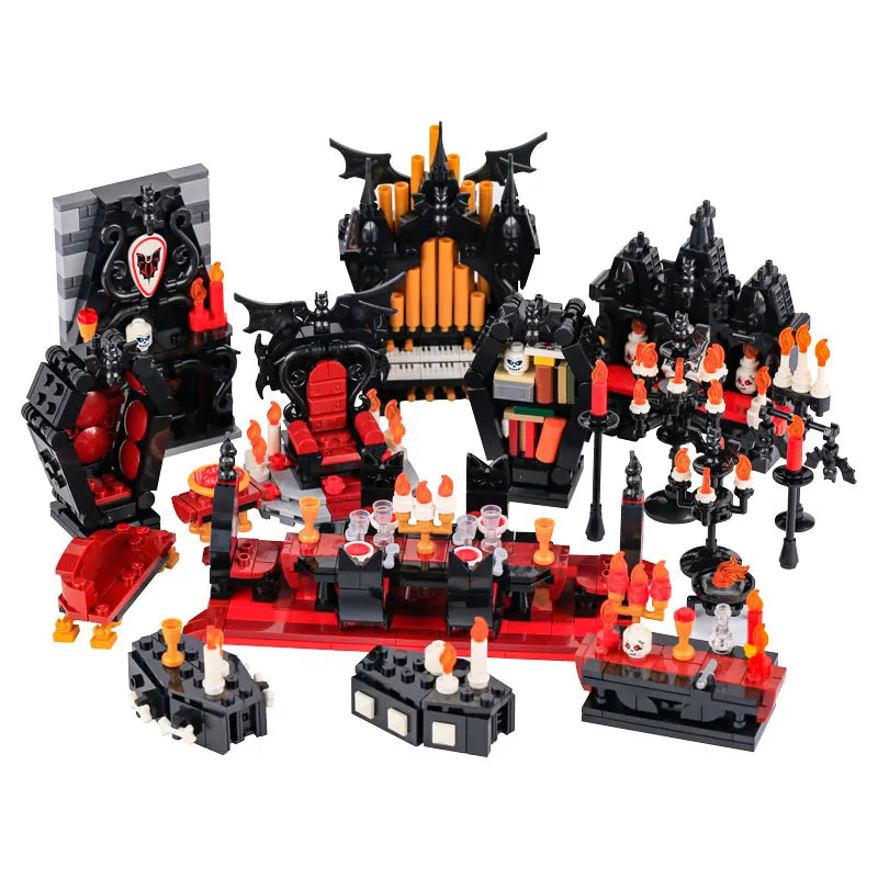 Halloween Scene Building Blocks Kit - Cemetery Tombstone, Vampire, Pumpkin, Bat, Candle Light, Toy Gift