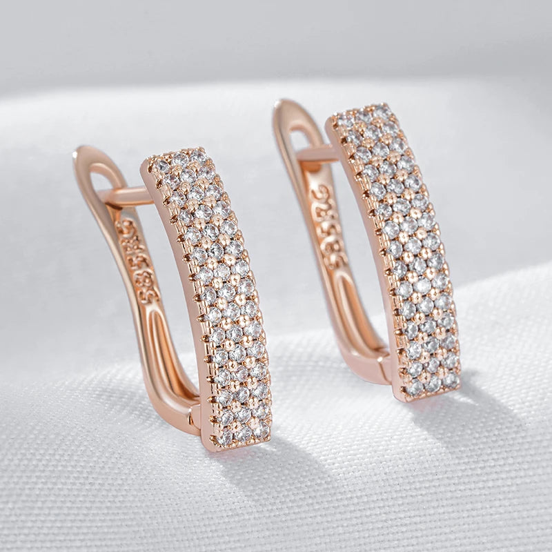 Natural Zircon Square Drop Earrings for Women in Rose Gold - Elegant Daily Jewelry