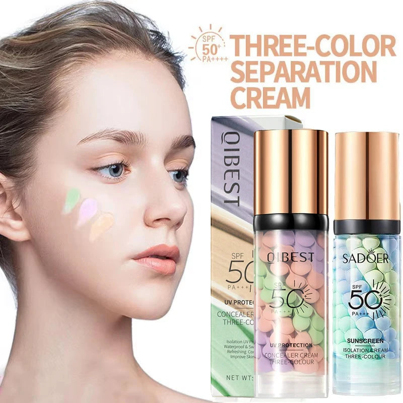 Tri-color Waterproof Face Makeup Primer & Contour Cream 40g - Natural Base