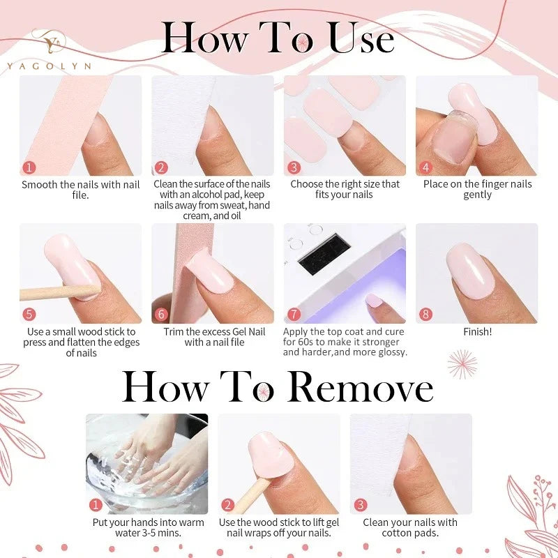 Semi-Cured Gel Nail Wraps Set for DIY Manicure Waterproof Long Lasting