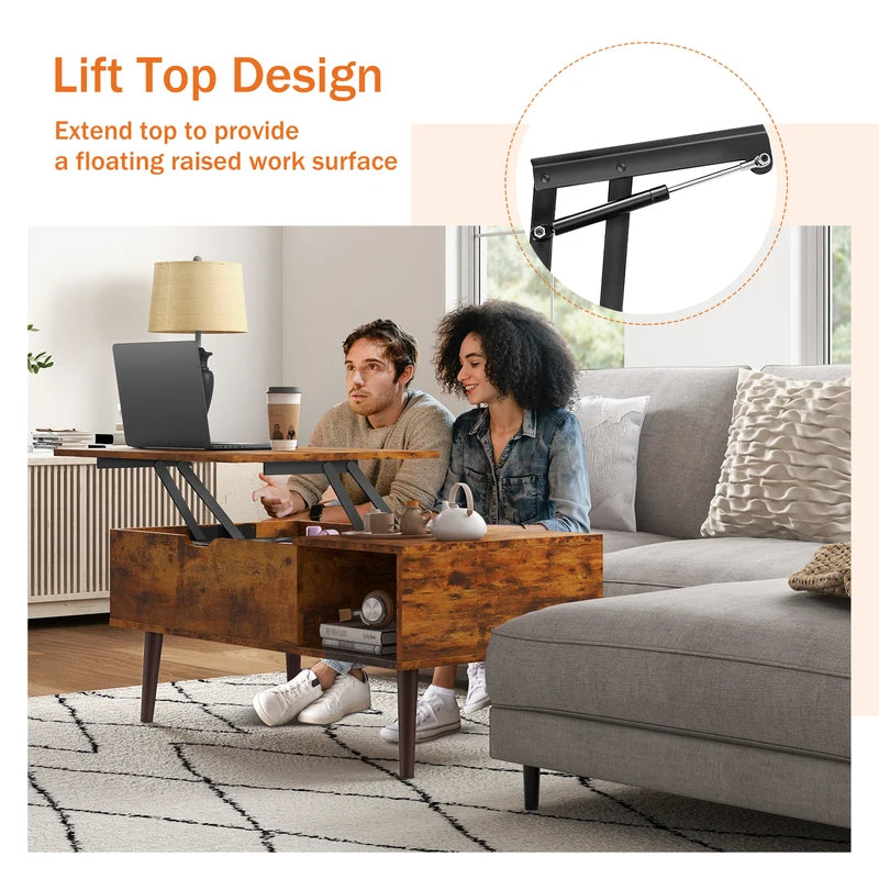 Lift Top Coffee Table with Storage Shelf - Modern Wood Design, Adjustable Height, 39x20 Inches