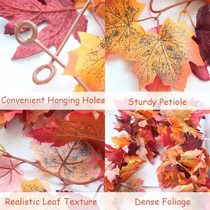2M Artificial Fall Maple Leaf Garland Autumn Decor for Thanksgiving Halloween Wedding