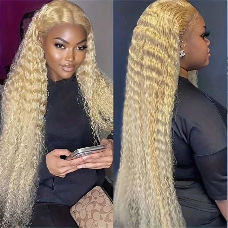 Blonde Lace Front Wigs 13X6 HD Transparent Human Hair 40 Inch Deep Wave, 250 Density