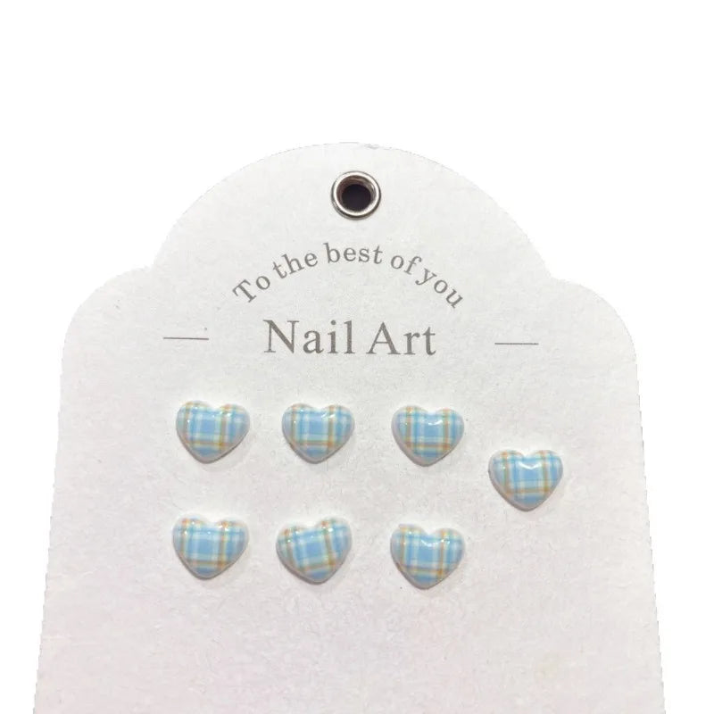 Heart Plaid Nail Charms 3D Sweet Girl Nail Art Decor for DIY Kawaii Manicures