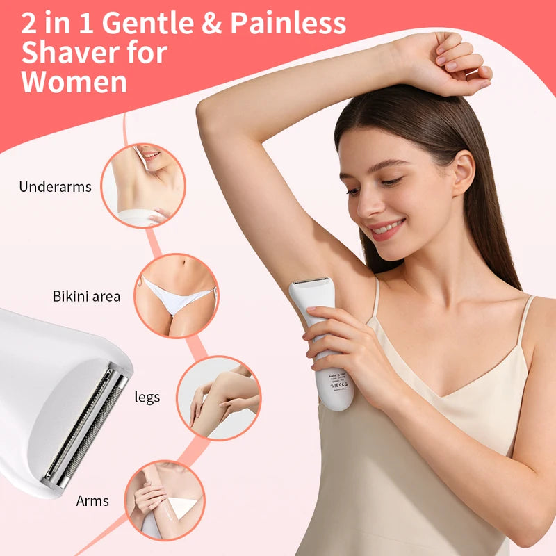 Women's Waterproof Electric Shaver Wet & Dry Portable Razor for Full-Body Hair Removal