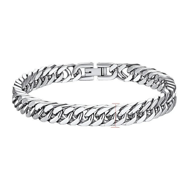 8MM Stainless Steel Cuban Chain Bracelet for Men Silver Hip Hop Jewelry