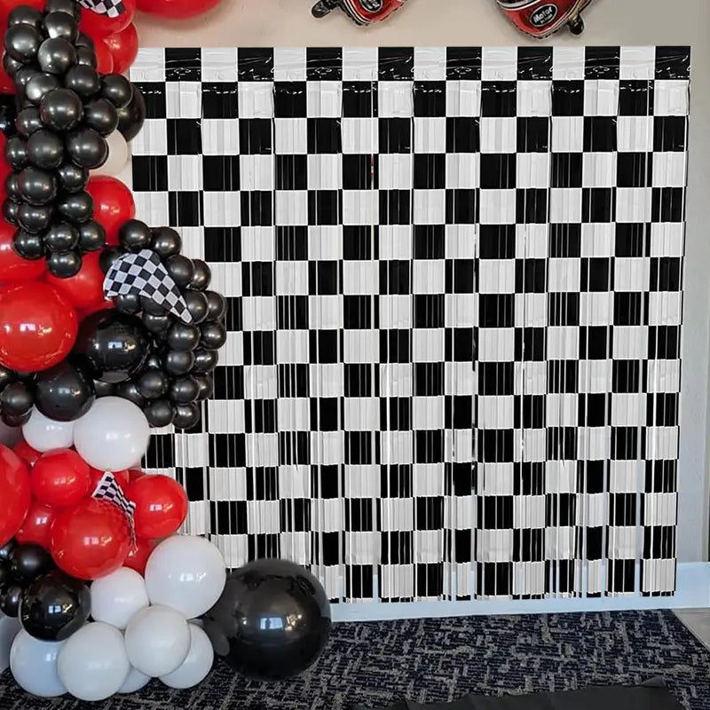 Racing Car Birthday Party Decor Foil Curtain Backdrop & Photo Booth Props