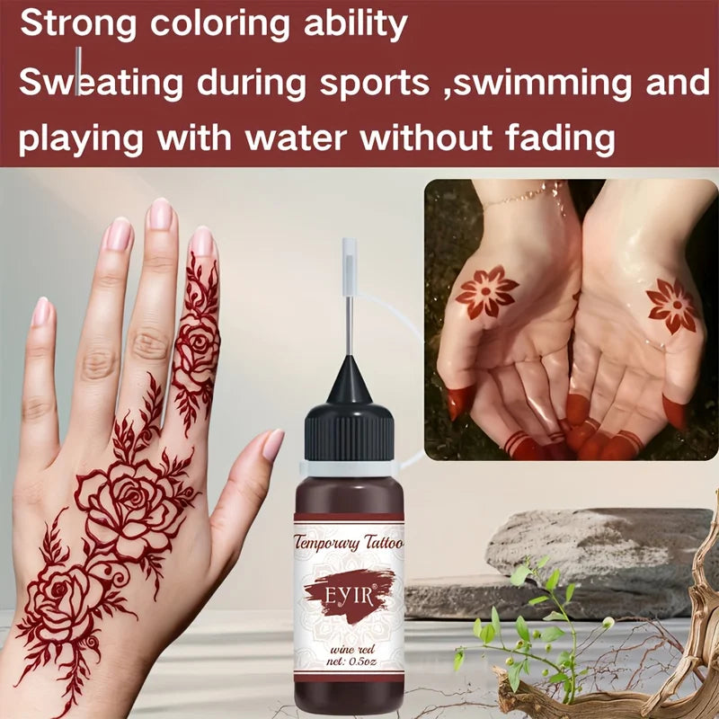 Henna Tattoo Kit with Mandala Stencils and Burgundy Temporary Body Art - 5 Reusable Designs