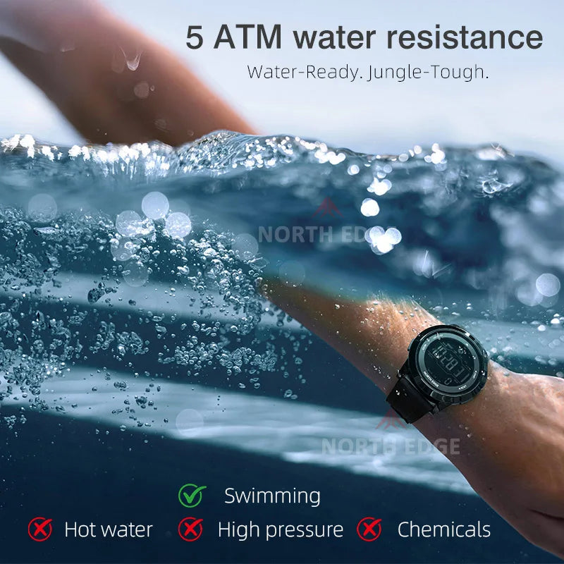 Digital Sport Watch Waterproof 50M Dual Time Men Women Fitness Pedometer Alarm