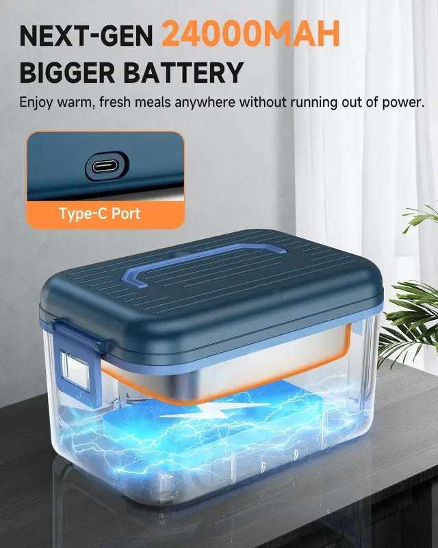 Cordless Electric Lunch Box 1.4L Self-Heating Food Warmer with Ice Crystal Box