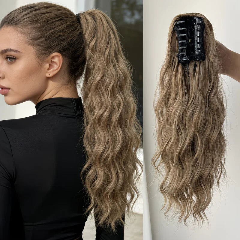 Water Wave Claw Hair Clip Extensions for Women - Messy, Fluffy, Heat-Resistant Ponytail Accessory