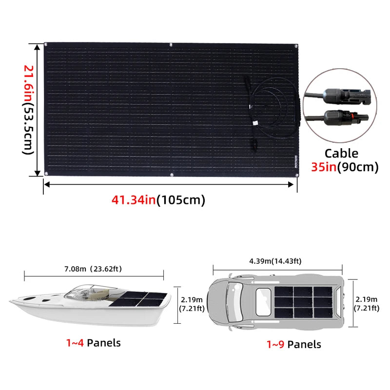 Flexible 440W Monocrystalline Solar Panel Kit for Battery Charging - ETFE Coated, Weatherproof