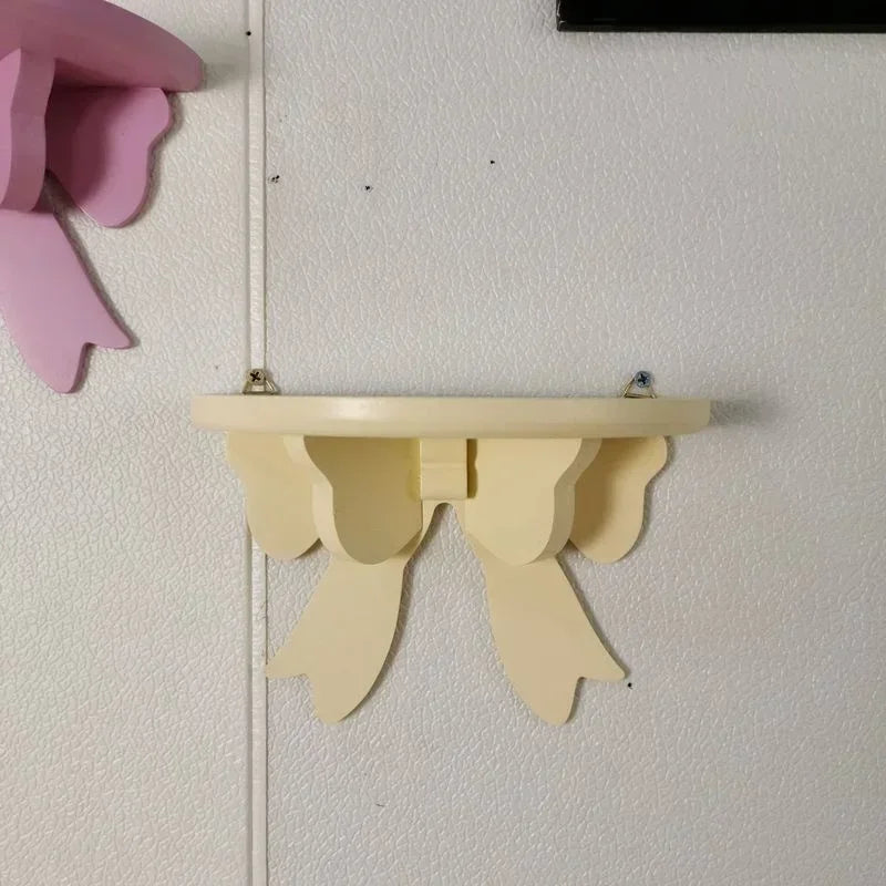 Children's Wooden Wall Shelf Organizer with Bow Shape - Pink, Blue, Green, Purple or Yellow