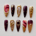 24Pcs Long False Nails with Almond Shape and Cat's Eye Silver Stripe Pattern — Press-On Nail Tips for Manicure