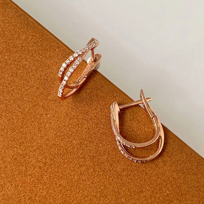 Women Hoop Earrings Cross Design Rose Gold CZ Jewelry Elegant Party Accessory