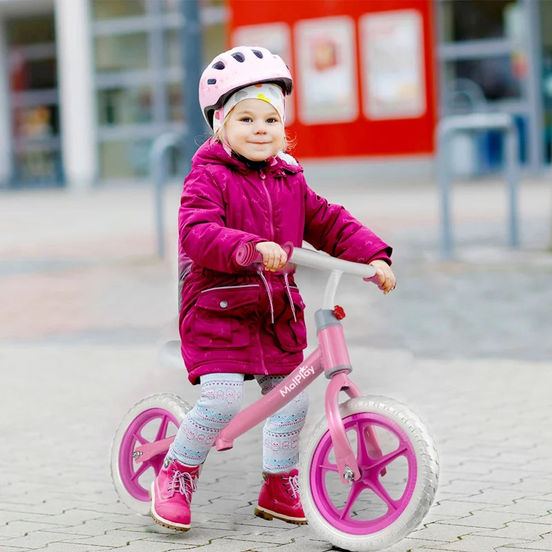 Kids 12-inch Pink and White Balance Bike with EVA Wheels - Lightweight & Adjustable