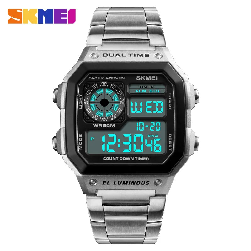 Digital Sports Watch for Men Waterproof Chronograph Stainless Steel