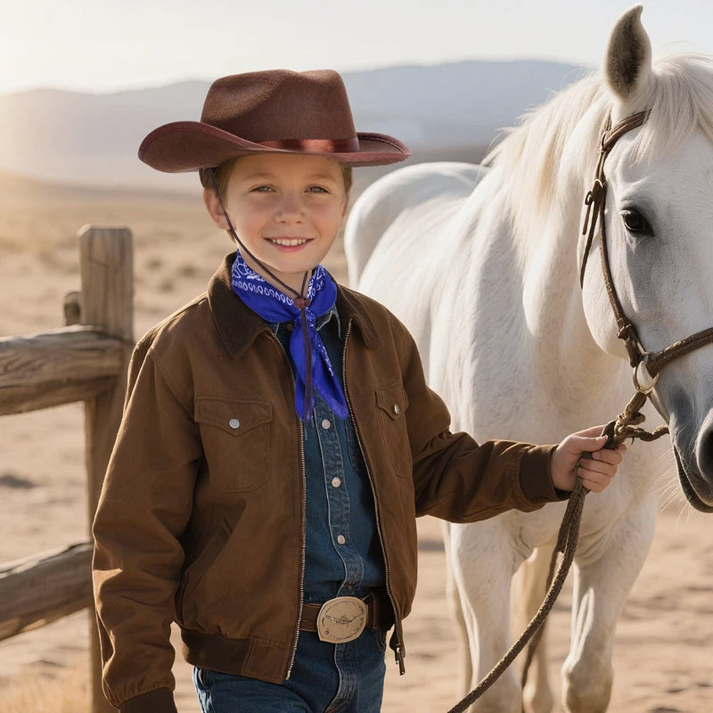 Kids Cowgirl Costume Western Hat and Bandana Set - Role Play Accessories for Halloween