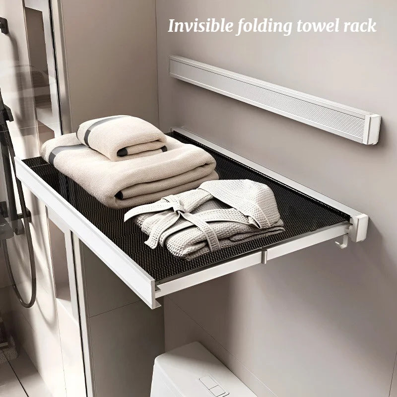 Foldable Magnetic Wall-Mounted Bathroom Storage Rack for Towels and Clothes
