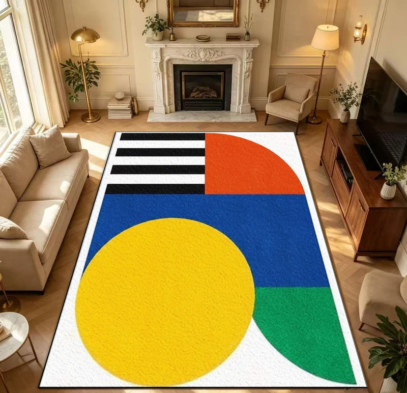 Colorful Geometric Area Rug - Mid-Century Modern Design Non-Slip Washable Carpet for Living Room & Bedroom
