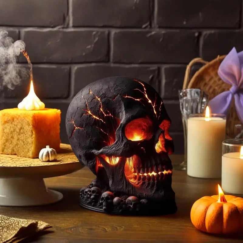 Halloween Skull Lamp with Spooky LED Light - Skull Desk Lamp for Party Decor