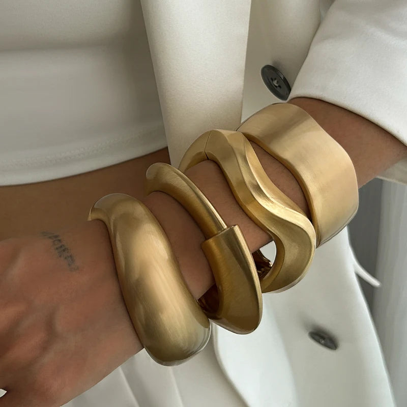 Vintage Punk Metal Wide Cuff Bangles for Women & Men Geometric Style Jewelry