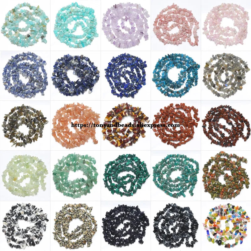 Natural Stone Beads 15 Inch Gravel, Tiger Eye, Lapis Lazuli, Jasper, Jade, Moonstone