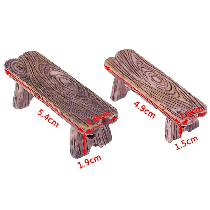 Mini Wooden Garden Bench Set - 2pcs Fairy Landscape Decor for Dollhouses