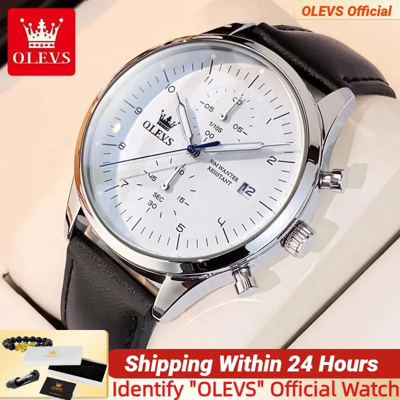 Men's Luxury Leather Strap Quartz Watch Waterproof Business Timepiece