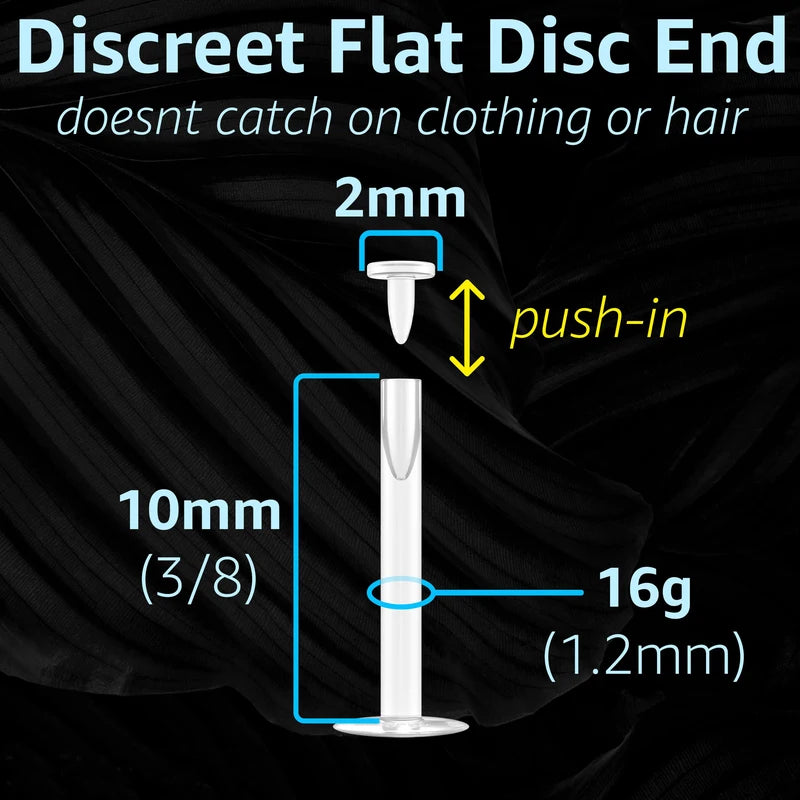 Clear 16G Stud Earrings Set for Piercing & Body Jewelry - 10 Pack