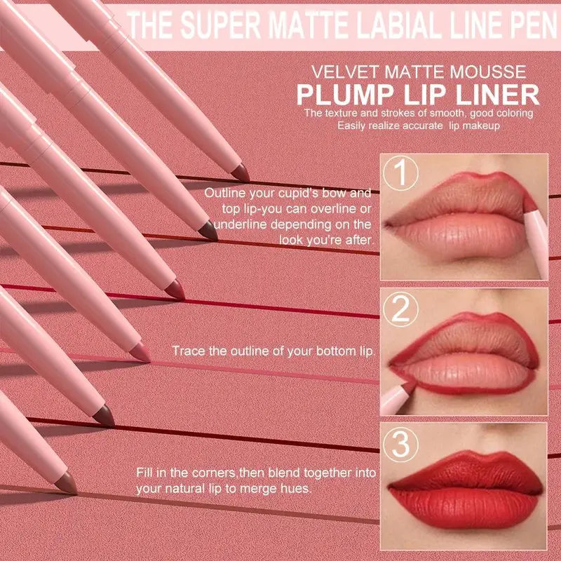 Matte Lip Liner Set - Waterproof Long Lasting Lip Pencil Kit with 6 Colors