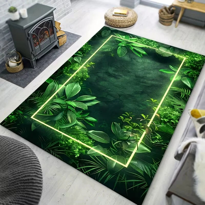Realistic Garden Style Lawn & Wild Daisy Print Rug Non Slip Indoor Outdoor Mat