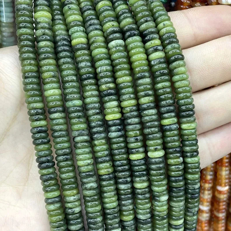 Natural Stone Green Jade Beads - Cylinder Square Irregular Faceted Round Spacer Beads for Jewelry Making