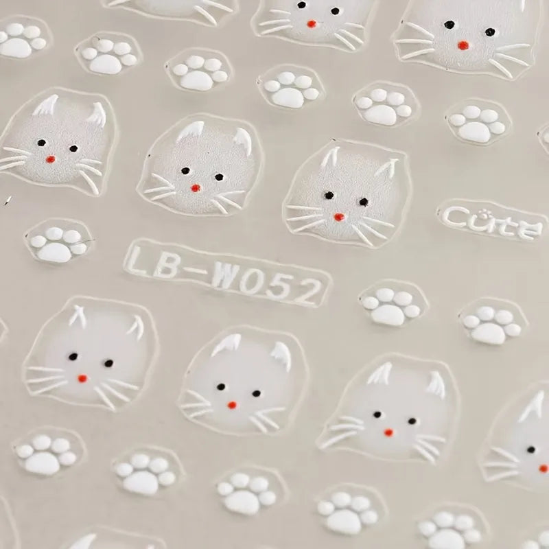 Cute White Cat Nail Stickers - Easy DIY Nail Art for Gifts & Parties