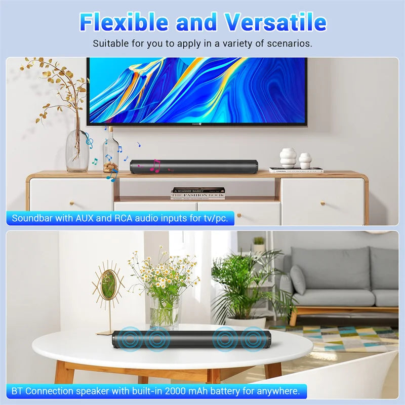 Wireless Bluetooth Sound Bar with Subwoofer for TV Home Theater Portable Speaker