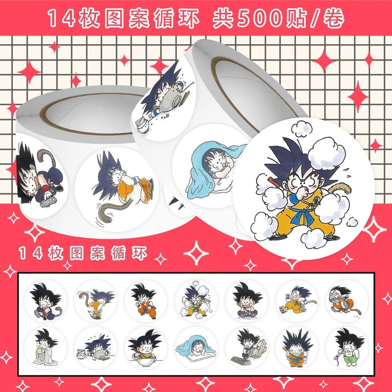Dragon Ball Cartoon Cute Chibi 500pcs Sticker Roll - Kawaii Anime Decals for Kids & Students
