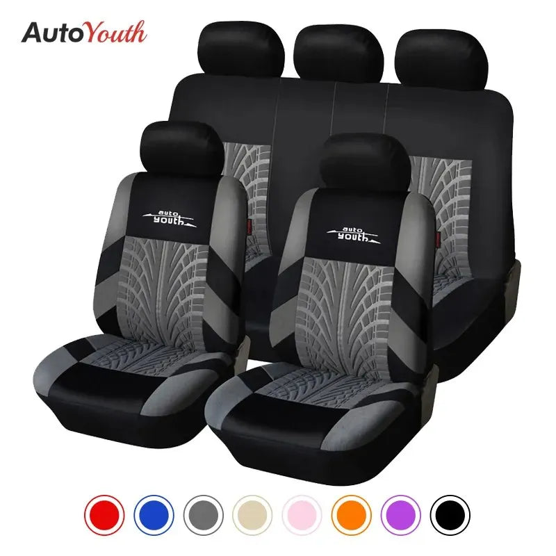 Universal Car Seat Cover Set with Tire Track Pattern - Protect & Style Interior