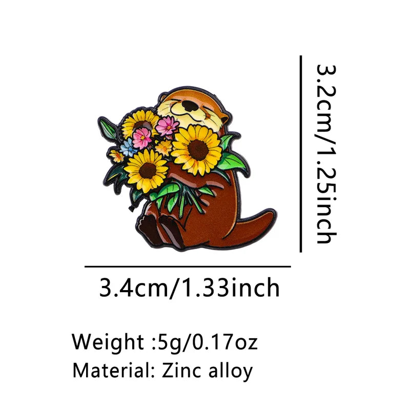 Cute Sunflower Otter Enamel Lapel Pin Jewelry Accessories Gift for Friends