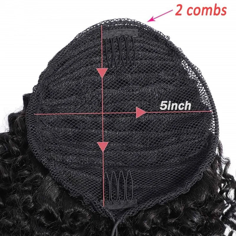 Long Afro Kinky Curly Drawstring Ponytail Human Hair Extensions for Black Women