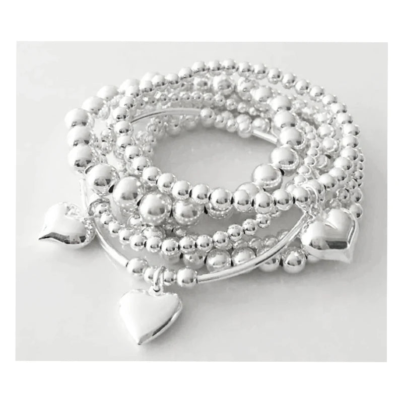 7-Piece Heart Charm Beaded Bracelet Set for Women Vintage Multi-Layer Jewelry Gift